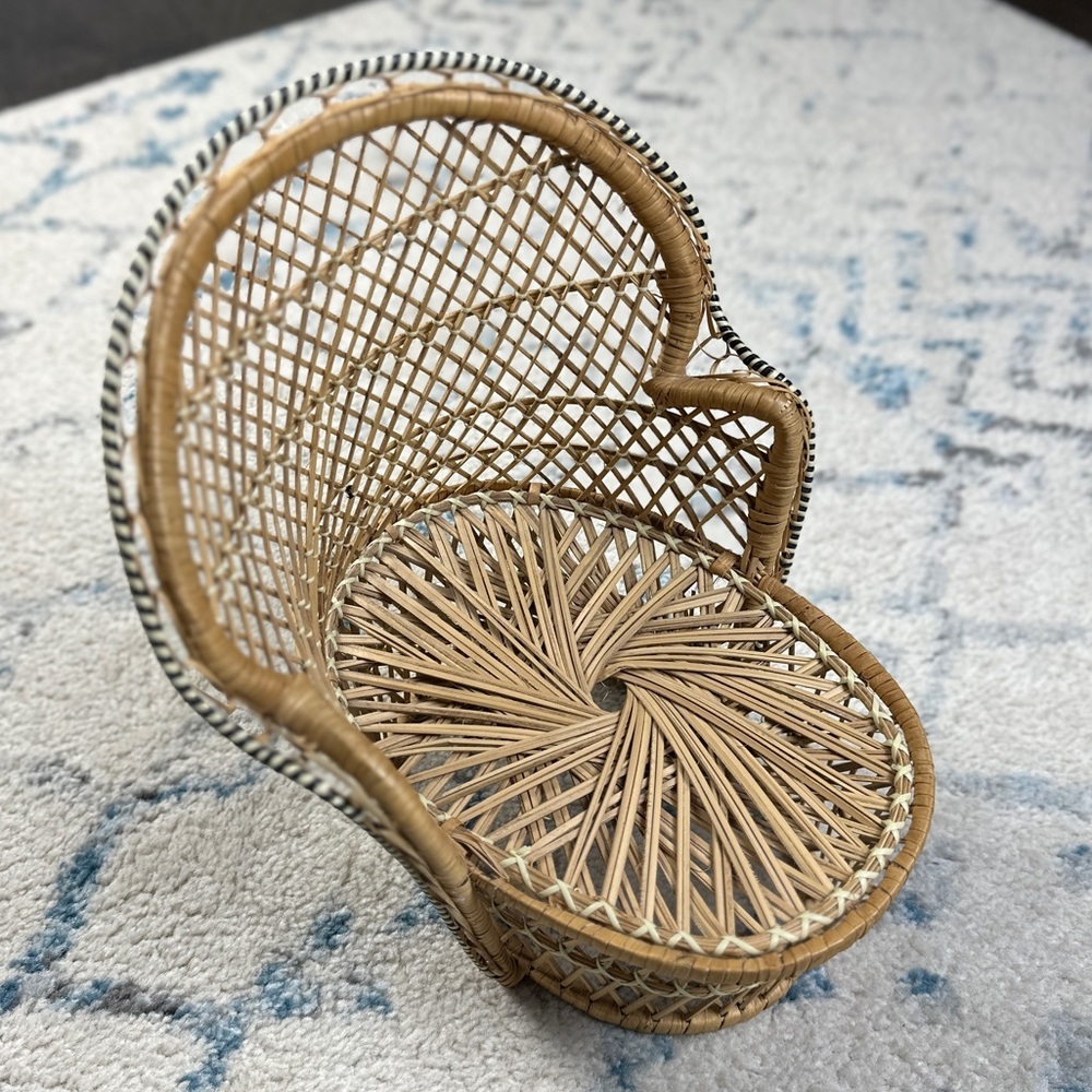 12” Vintage rattan wicker mini chair plant stand - Picture 2 of 5